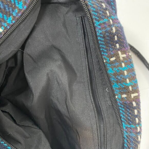 d-Fusion Women's Navy Blue Brown Wool Plaid Shoulder Tote Bag - Picture 11 of 11